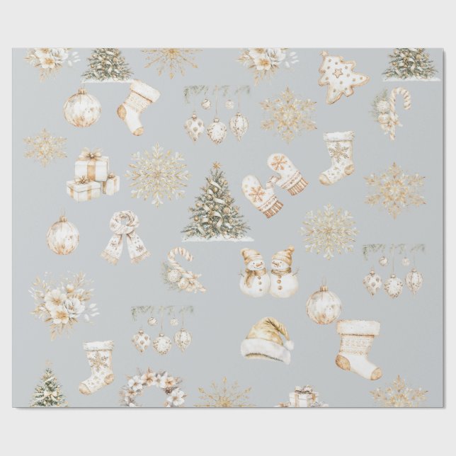 Papel De Presente Christmas grey gold wrapping paper (Aberto)