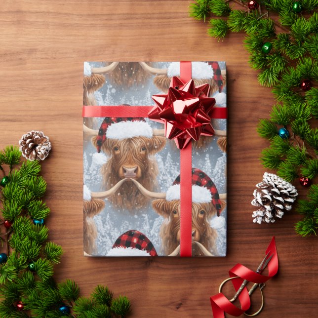 Papel De Presente Christmas Highland Cows Wrapping Paper (Presente de Natal)