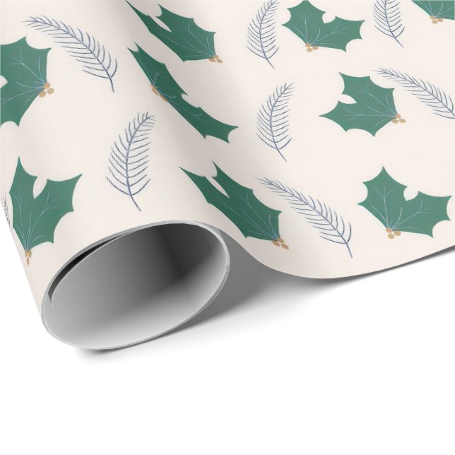 Papel De Presente Christmas Holly gift wrap (Ponta do rolo)