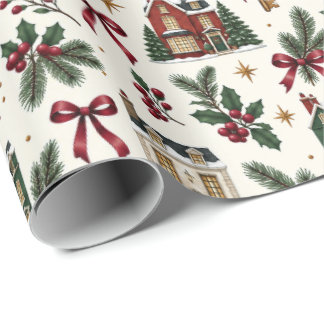 Papel De Presente Christmas House Pattern Wrapping Paper