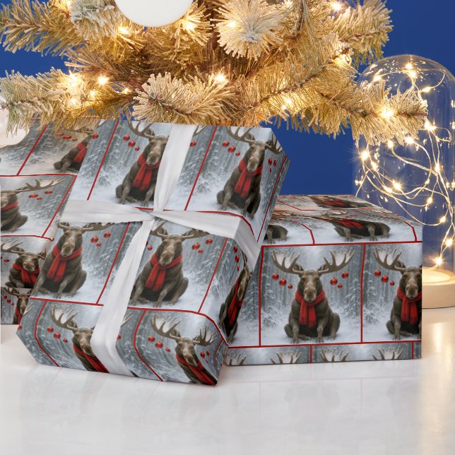 Papel De Presente Christmas Moose In a Snowy Forest (Feriados)