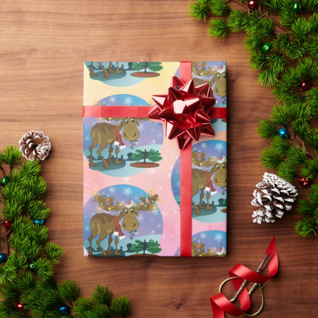 Papel De Presente Christmas Moose smaller print Wrapping Paper (Presente de Natal)