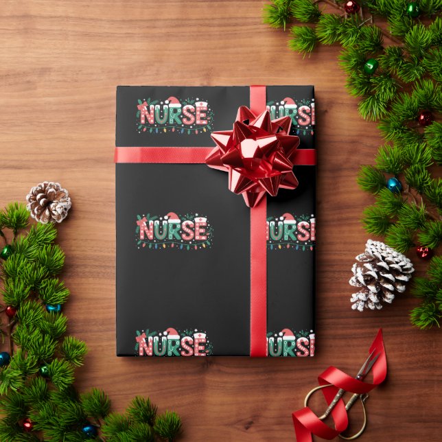 Papel De Presente Christmas Nurse Santa Hat Stethoscope Bow Lights (Presente de Natal)