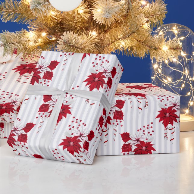 Papel De Presente Christmas Peppermint | Candy Cane Poinsettia Holly (Feriados)