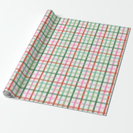 Papel De Presente Christmas Plaid - Green & Pink