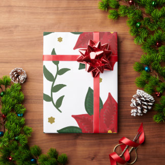 Papel De Presente Christmas Poinsettia Floral Pattern | Red Green