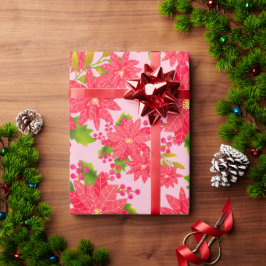 Papel De Presente Christmas Poinsettia Pink