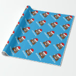 Papel De Presente christmas poo emoji com chapéu de Papai Noel embru<br><div class="desc">Feliz Natal Personalizado / Papais noeis poo emoji de Natal emoji com chapéu vermelho de Papai Noel em fundo azul com papel embrulhado no Feliz Natal.</div>