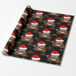 Papel De Presente christmas poo emoji com chapéu de santa embrulhand<br><div class="desc">Feliz Natal / Papais noeis poo emoji de natal emoji com chapéu vermelho de Papai Noel em fundo preto papel de embrulho de Natal.</div>