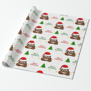 Papel De Presente christmas poo emoji com chapéu de santa embrulhand