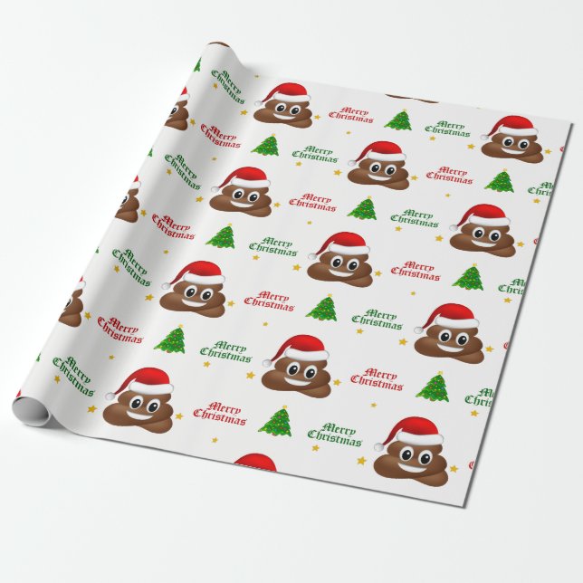 Papel De Presente christmas poo emoji com chapéu de santa embrulhand (Desenrolado)