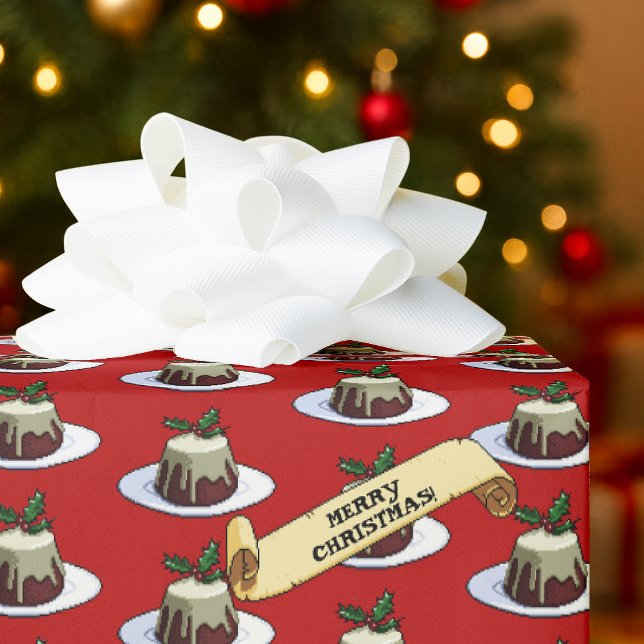 Papel De Presente Christmas Pudding Merry Christmas! Holly Pattern (Criador carregado)