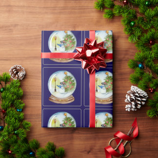 Papel De Presente Christmas Snow Globe with Snowman & Tree