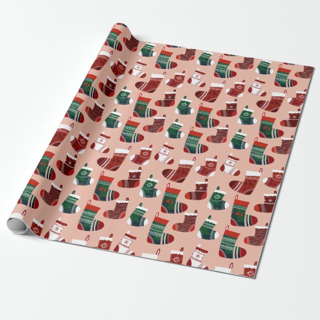 Papel De Presente Christmas Stockings Pink (Desenrolado)