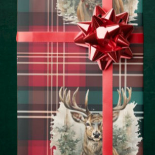 Papel De Presente Christmas Tartan Reindeer