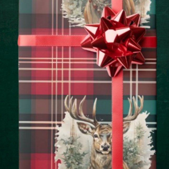 Papel De Presente Christmas Tartan Reindeer (Christmas Reindeer Wrapping paper)