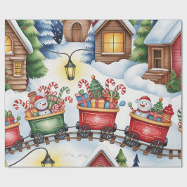 Papel De Presente Christmas Toyland & Trains Wrapping Paper for Kids