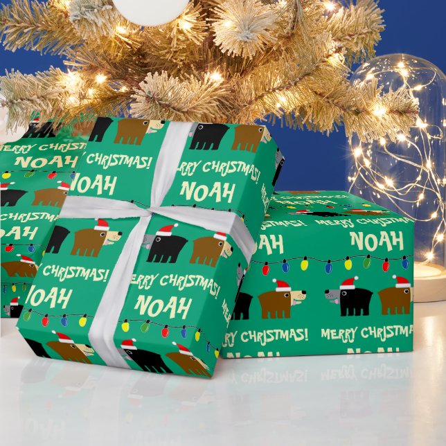 Papel De Presente Christmas tree lights with Santa bear cartoon (Feriados)