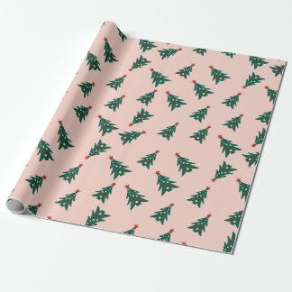 Papel De Presente Christmas Tree Pink, Green and Red Wrapping Paper