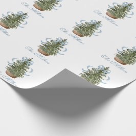 Papel De Presente Christmas Tree Preppy Bow Blue Christmas