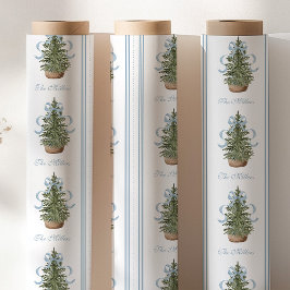 Papel De Presente Christmas Tree Preppy Bow Blue Christmas