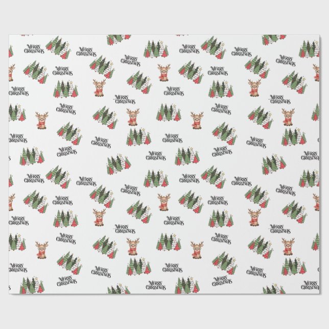 Papel De Presente Christmas Trees & Reindeer Wrapping Paper (Aberto)