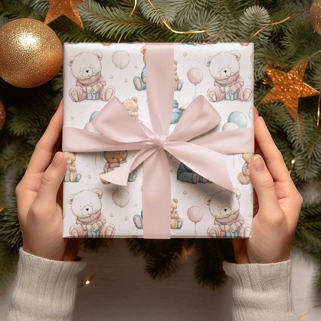 Papel De Presente Christmas Whimsical Teddy Bears Wrapping Paper (Criador carregado)