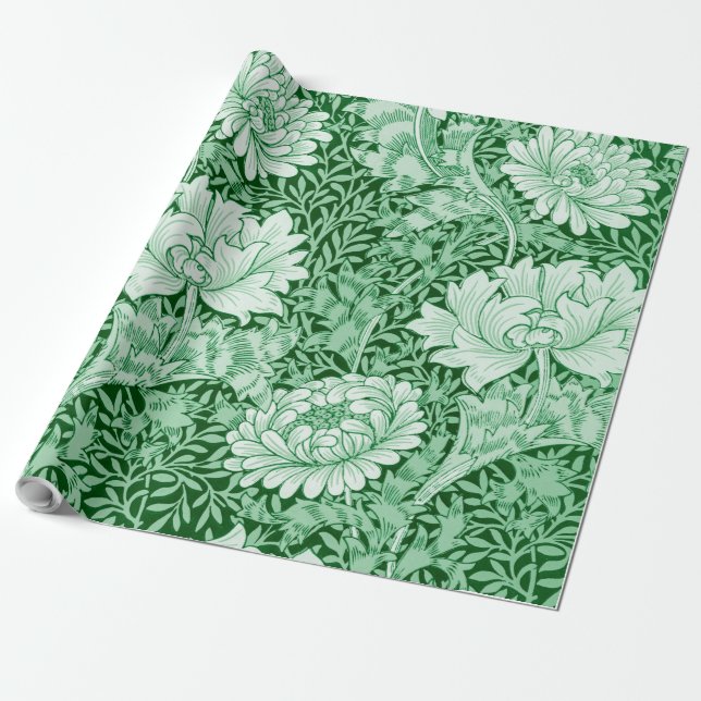 Papel De Presente Chrysanthemum Green, William Morris (Desenrolado)