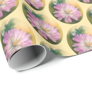 Papel De Presente Chrysanthemum Pink e Cream Pastel Floral