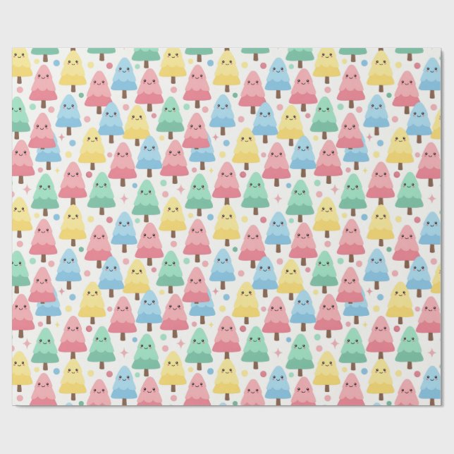 Papel De Presente Chunky Kawaii Pastel Pine Trees Seamless Wrapping  (Aberto)