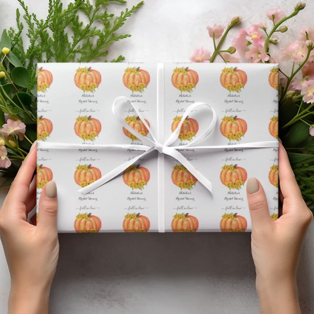 Papel De Presente Chuva de Arroz de Abóbora Laranja Branco Casamento (Criador carregado)