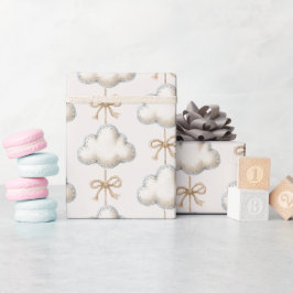 Papel De Presente Chuva De Azul Creme Nove Bebê