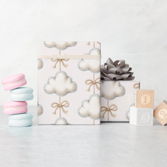 Papel De Presente Chuva De Azul Creme Nove Bebê (Chá de bebê)