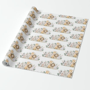Papel De Presente Chuva de Bebê Animais da Floresta Aventura Minimal
