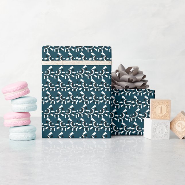 Papel De Presente Chuva de Bebê Aniversário Geométrico Branco Azul (Chá de bebê)