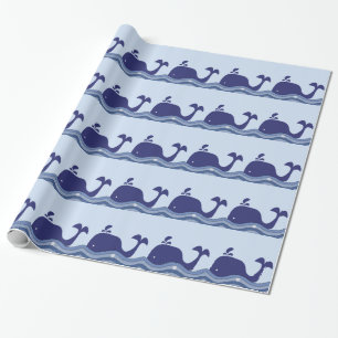 Papel De Presente Chuva de Bebê Baleia Azul Marinho