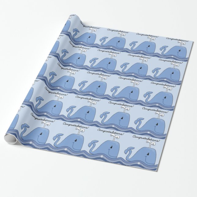 Papel De Presente Chuva de Bebê Baleia Azul Marinho (Desenrolado)