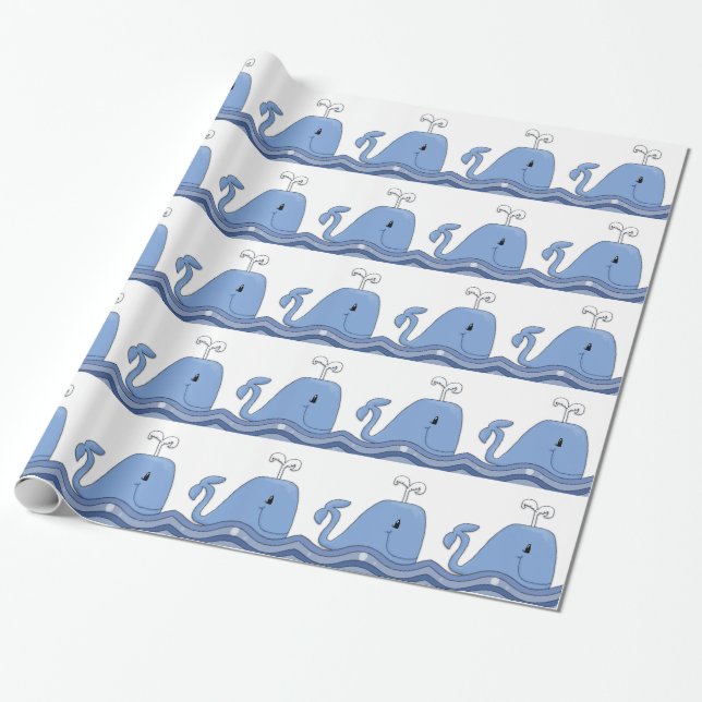 Papel De Presente Chuva de Bebê Baleia Azul Marinho (Desenrolado)