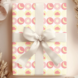 Papel De Presente Chuva de Bebê Celestial Rosa e Amarelo