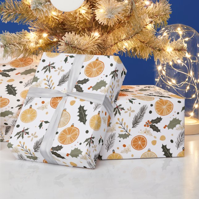 Papel De Presente Chuva de Bebê de Inverno com Citros Secos Modernos (Feriados)