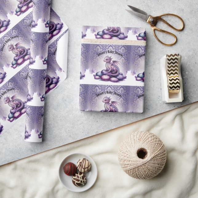 Papel De Presente Chuva de Bebê do Dragão Mágico Roxo (Artesanato)