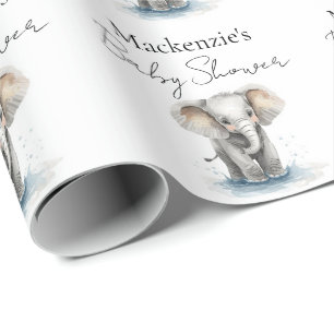 Papel De Presente Chuva de Bebê Elefante Fofo em Aquarela