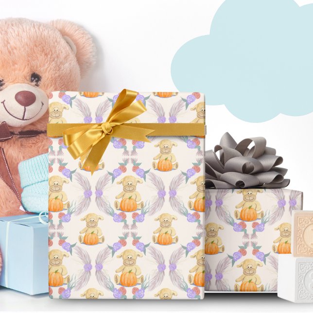 Papel De Presente Chuva de Bebê em Aquarela Boho Little Lamb Pumpkin (Elegant, heartwarming, and charming - the perfect wrapping paper choice!)