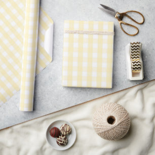 Papel De Presente Chuva de Bebê Ensolarada Xadrez Amarelo Pastel