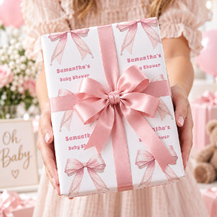 Papel De Presente Chuva de bebê laço rosa pérolas menina