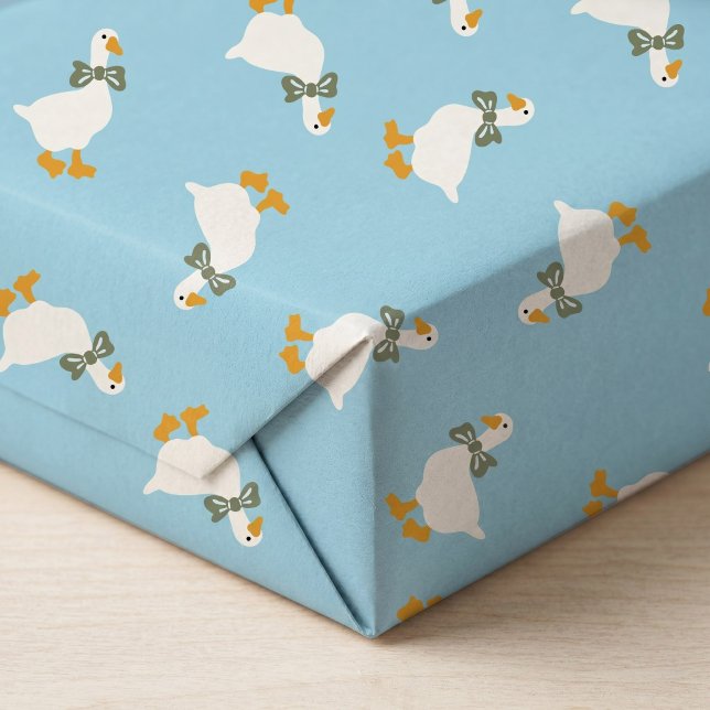 Papel De Presente Chuva de Bebê Menino Azul Pó Ganso Sage Bow (Criador carregado)
