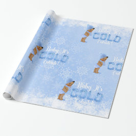Papel De Presente Chuva de Bebê Menino Étnico Azul Floco de Neve Fri