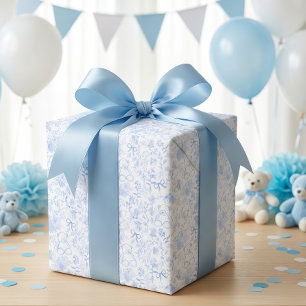 Papel De Presente Chuva de Bebê Menino Floral Arco Azul Empoeirado V