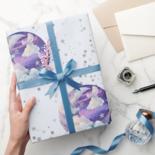 Papel De Presente Chuva de Bebê Moderna Menino Sob a Lua