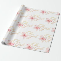 Chuva de Bebê “Oh Girl” Rosa e Dourado Tipografia